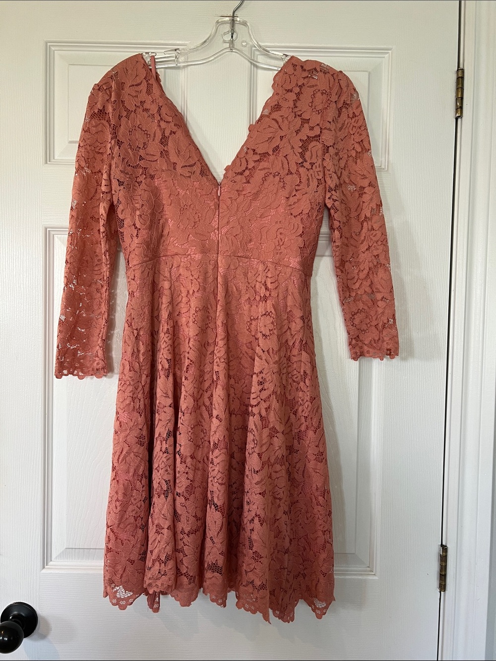le chateau Coral Lace V-Neck Fit & Flare Dress - Picture 3 of 4